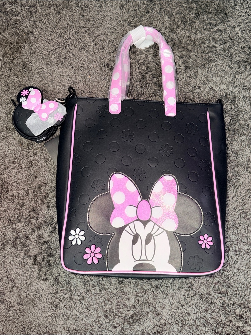 Loungefly Black and Pink Minnie Polka Dot Tote
